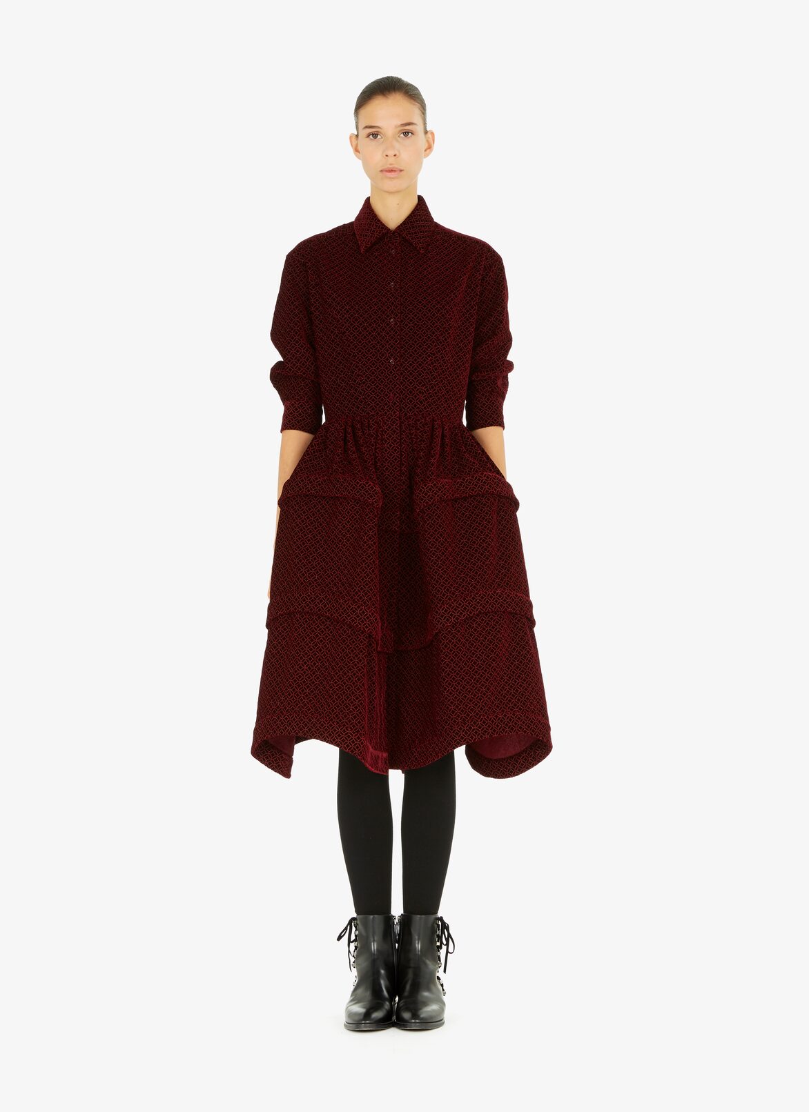 SHIRT DRESS VELOURS MINI ARABESQUE BORDEAUX ALAÏA BURGUNDY SHIRT DRESS VELOURS MINI ARABESQUE BORDEAUX
